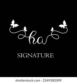 HA handwritten initial letter, HA simple signature vector logo with butterfly shape variation, beauty, photography letter logo design. H A