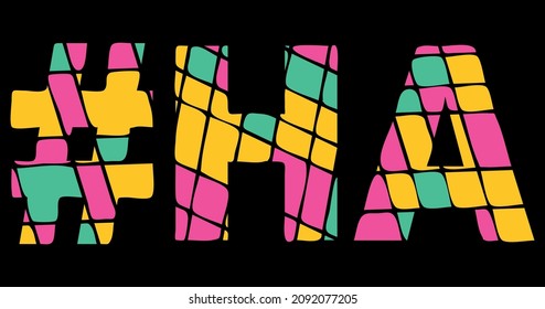 HA Hashtag. Tricolor isolated letters from contrast flowing fluid shapes. 3 colored Hashtag #HA is abbreviation for the US American state Hawaii for social network, web resources, mobile app