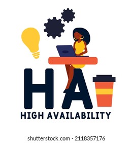 HA - High Availability acronym. business concept background. vector illustration concept with keywords and icons. lettering illustration with icons for web banner, flyer, landing pag