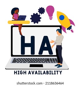 HA - High Availability acronym. business concept background. vector illustration concept with keywords and icons. lettering illustration with icons for web banner, flyer, landing pag