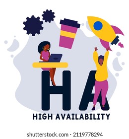 HA - High Availability acronym. business concept background. vector illustration concept with keywords and icons. lettering illustration with icons for web banner, flyer, landing pag