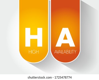 HA - High Availability acronym, technology concept background