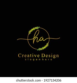 HA Initial calligraphy handwritten logo. Handwritten alphabet in the logo template. Letters and Alphabet for signature, wedding, fashion, floral and botanical logo design 