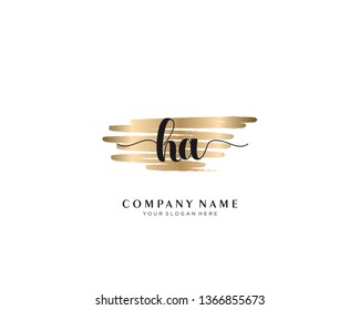 HA initial handwriting logo with brush gold color template vector