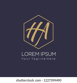 HA Initial handwriting logo on hexagon line, vector illustration