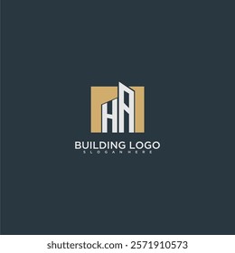 HA initial letter building logo for real estate with square design