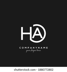 HA Initial letter logo in round white monogram circle on black background