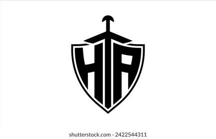 HA initial letter shield icon gaming logo design vector. batman, sports logo, monogram, shield, war game, symbol, playing logo, abstract, fighting, typography, icon, minimal, premier league, club logo