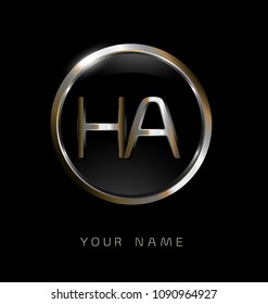 HA initial letters with circle elegant logo golden silver black background