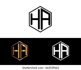 HA initial letters linked with hexagon shape logo
