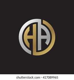 HA initial letters looping linked circle elegant logo golden silver black background