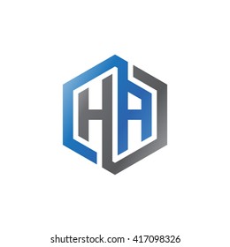 HA initial letters looping linked hexagon logo black gray blue