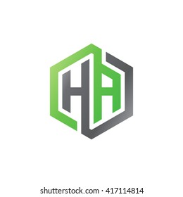 HA initial letters looping linked hexagon logo black gray green