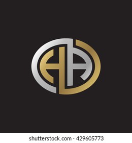 HA initial letters looping linked ellipse elegant logo golden silver black background
