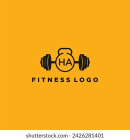 HA initial monogram for fitnes or gym logo with creative barbell design