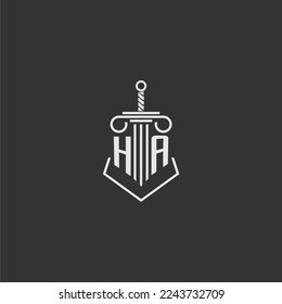 HA initial monogram law firm with sword and pillar logo design