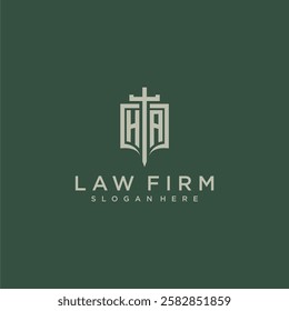 HA initial monogram for law firm with sword and shield logo image