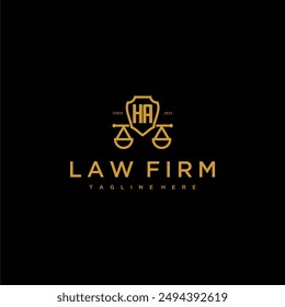 HA initial monogram for lawfirm logo with scales and shield luxury image