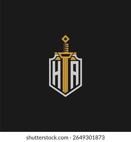 Monograma inicial HA para imagem de escudo e espada