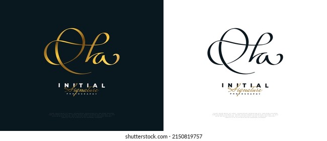 HA Initial Signature Logo Design mit Gold Handschrift Stil. Initial H und ein Logo-Design für Hochzeit, Mode, Schmuck, Boutique und Markenidentität für Unternehmen