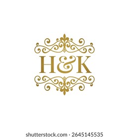 HA initials logo ornament gold. Letter HA wedding ampersand or business partner symbol