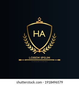 HA Letter Initial with Royal Template.elegant with crown logo vector, Creative Lettering Logo Vector Illustration.