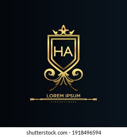 HA Letter Initial with Royal Template.elegant with crown logo vector, Creative Lettering Logo Vector Illustration.