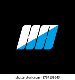 HA letter logo design on black background. HA creative initials letter logo concept. ha icon design. HA white and blue letter icon design on black background. H A
