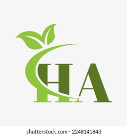HA Letter Logo with swoosh leaves icon vector.