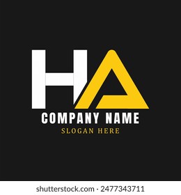 HA letter logo template design on simple black background with yellow color. HA letter logo. HA Letter Logo Design. HA Letter Logo Template. Vector EPS 10.