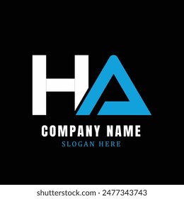 HA letter logo template design on simple black background with blue color. HA letter logo. HA Letter Logo Design. HA Letter Logo Template. Vector EPS 10.