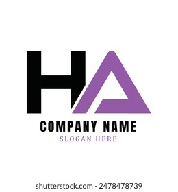 HA letter logo template design on simple white background with purple color. HA letter logo. HA Letter Logo Design. HA Letter Logo Template. Vector EPS 10.