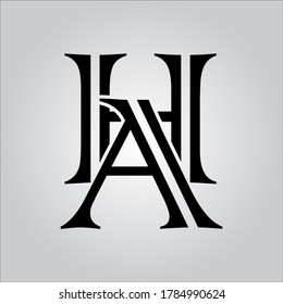 HA-Buchstaben Logo auf weißem Hintergrund.Das schöne schwarze Buchstaben-Logo.