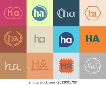 HA logo company template. Letter h and a logotype. Set different classic serif lettering and modern bold text with design elements. Initial font typography. Collection trendy business identity.