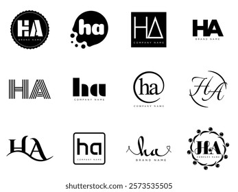 HA logo company template. Letter h and a logotype. Set different classic serif lettering and modern bold text with design elements. Initial font typography. Collection trendy business identity.