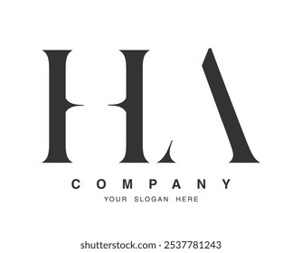 Design do logotipo HA. A letra inicial h e um estilo de fonte serifa. Tipografia clássica do nome da empresa. Logotipo ou identidade da moda. Ilustração vetorial.