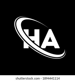 HA logo. H A design. White HA letter. HA H A letter logo design. Initial letter HA linked circle uppercase monogram logo.