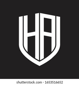 HA-Logo-Monogramm mit Emblem-Schild-Design einzeln auf schwarzem Hintergrund