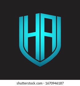 HA-Logo-Monogramm mit Emblem-Schild-Design einzeln auf schwarzem Hintergrund