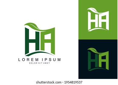 HA logo monogram with green leaf nature organic bio curved shape premium vector design template