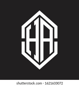 HA Logo monogram with hexagon shape and outline slice style with black and white