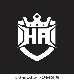 HA Logo-Monogramm isoliert mit Schild- und Kronendesign-Vorlage