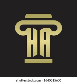 HA Logo monogram with pillar style design template with gold colors
