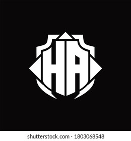 HA logo monogram with shield line and 3 arrows shape design template on black background