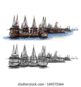 Ha Long Bay Vietnam sketchbook : vector EPS.10