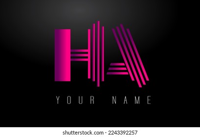 HA Magenta Lines Letter Logo. Creative Line Letters Design Vector Template.