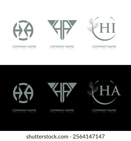 HA minimalist and classic logo set design. HA monogram circle shape vector. HA unique design.
