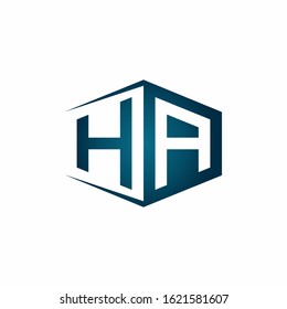 HA monogram logo with hexagon shape and negative space style ribbon design template