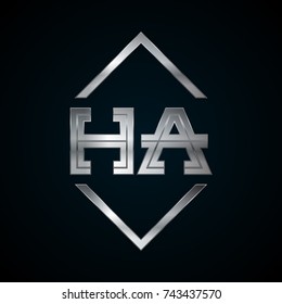 HA Monogram, Metal Logo, Silver Logo