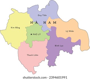 Ha Nam (Hà Nam) province of Vietnam administrative divisions map. Clored. Vectored. Bright colors